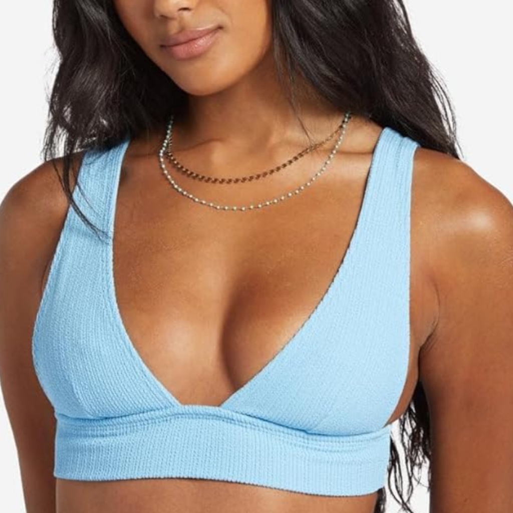 Nwt Billabong Sunrays Remi Plunge Blue Textured Bikini Top M Xl